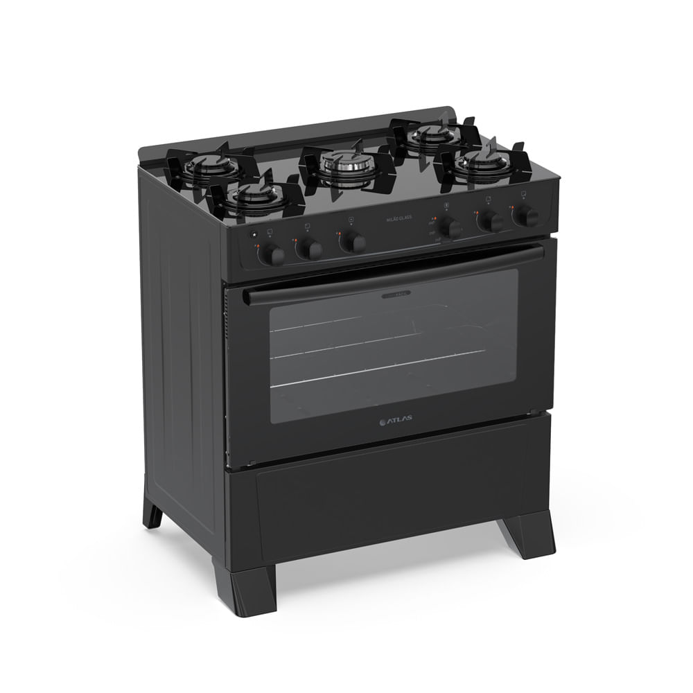 Fogão de Piso Atlas 5 Bocas com Mesa de Vidro Milão Preto - Bivolt